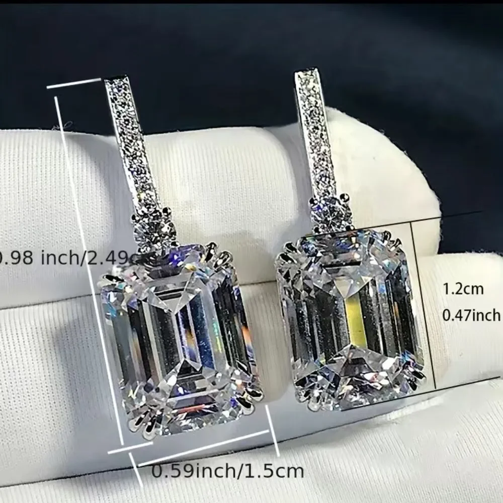 Emerald cut CZ   Diamond Post back Drop Earrings💎